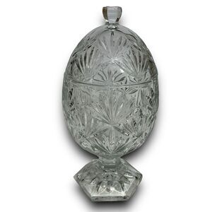 Teleflora Crystal Egg Shaped Pedestal Candy Dish with Lid Jewelry Trinket Dish